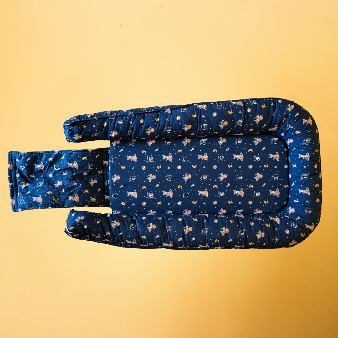 Navy Blue Cartoon Print Baby Nest Bed