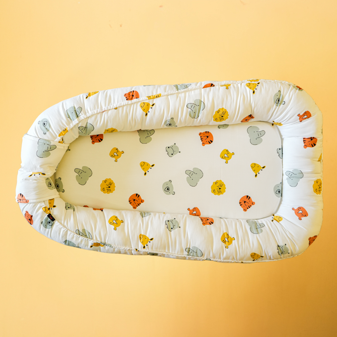 White Safari Animal Print Baby Nest Bed