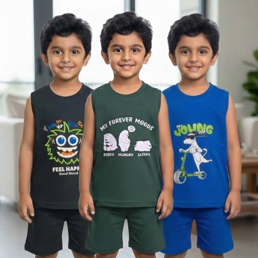 Sleeveless combo pack of 3 ( grey, green, blue )