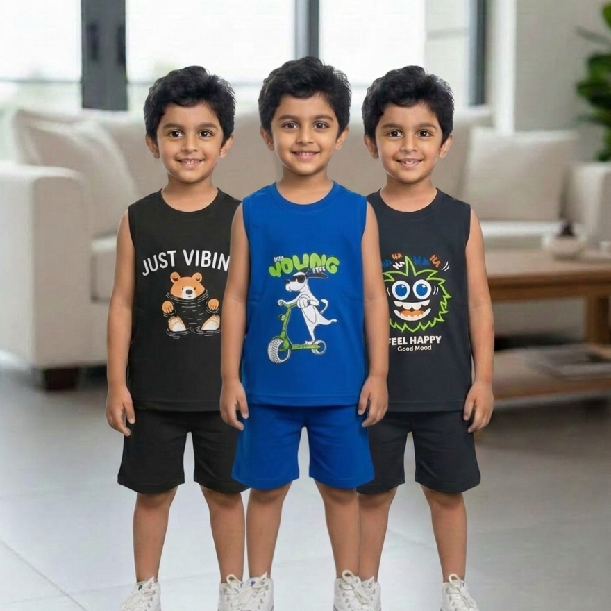 Sleeveless combo ( black, blue, grey )