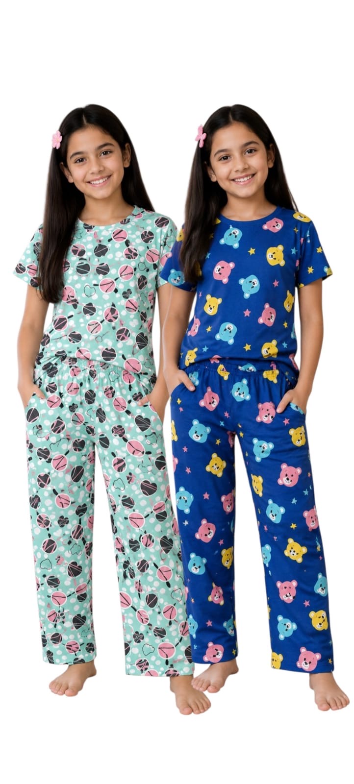 Girls’ Printed Cord Set ( green & blue )