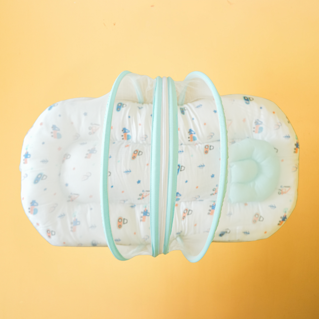 Mint Green Vehicle Print Baby Mosquito Net Nest Bed