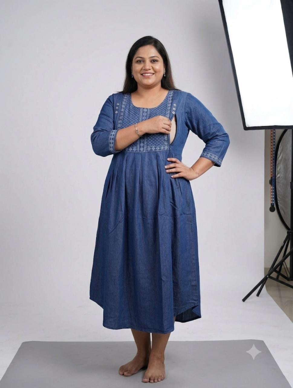 Feeding denim kurta