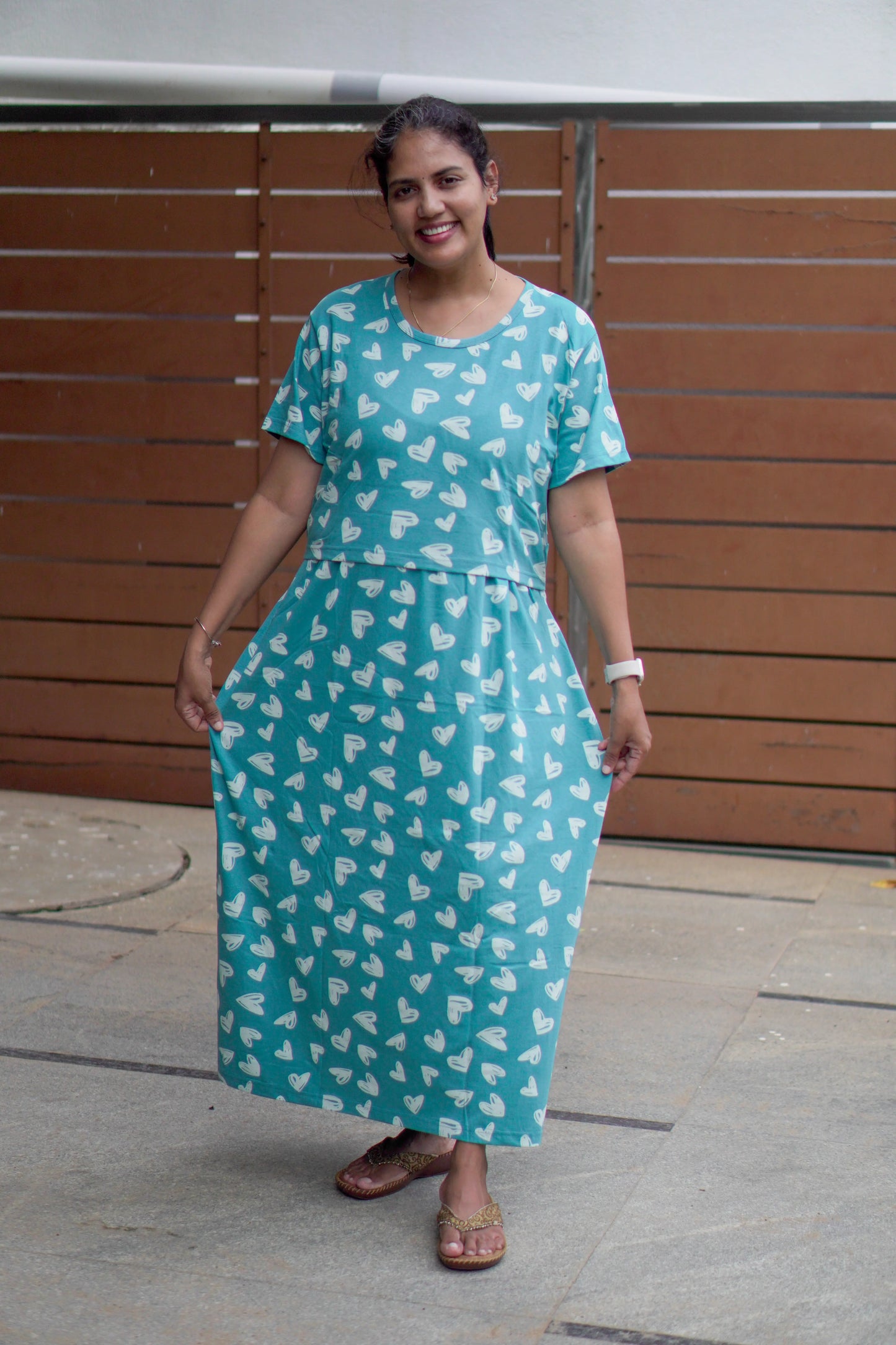 Teal Heart Feeding Nighty
