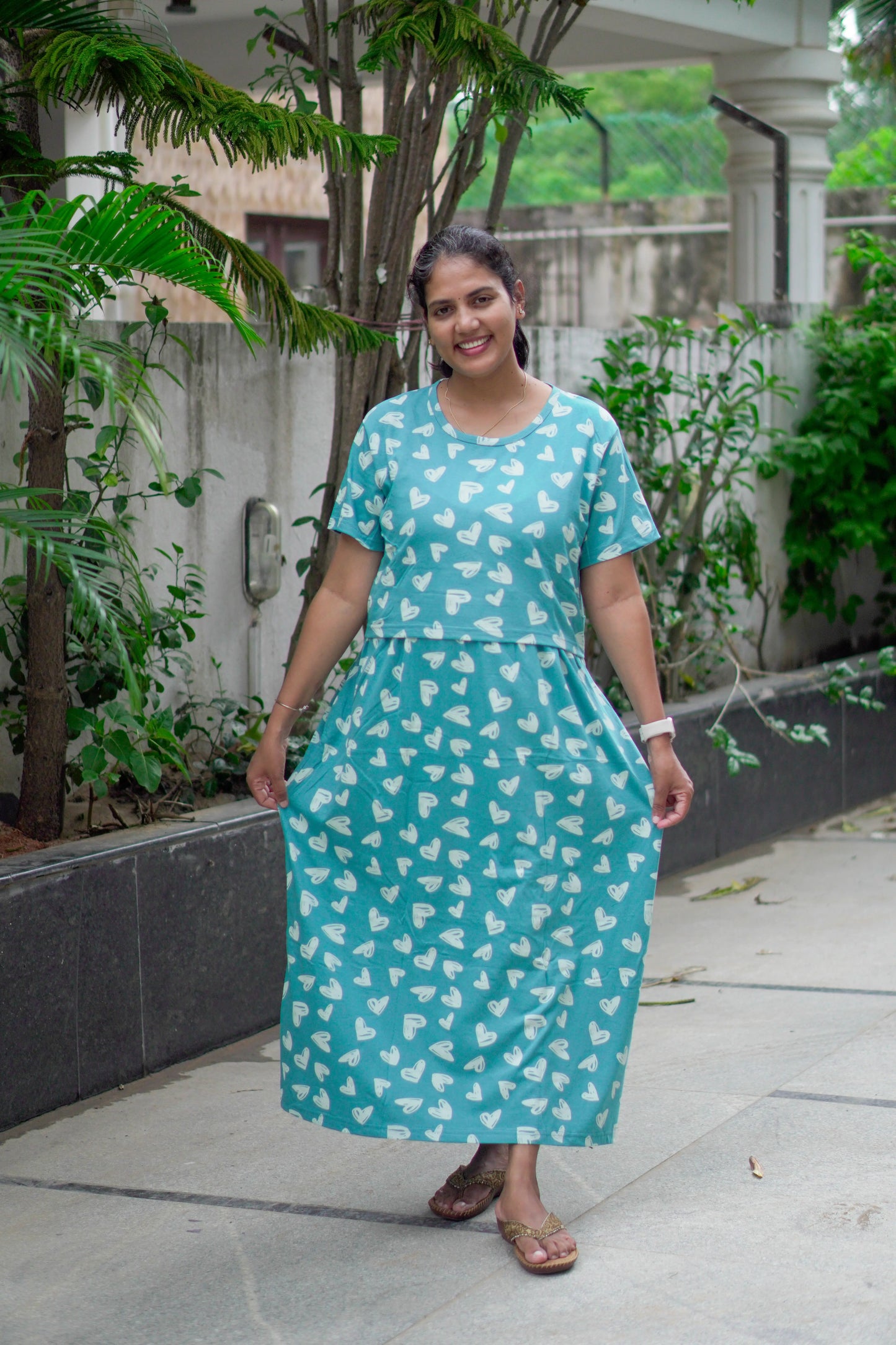 Teal Heart Feeding Nighty