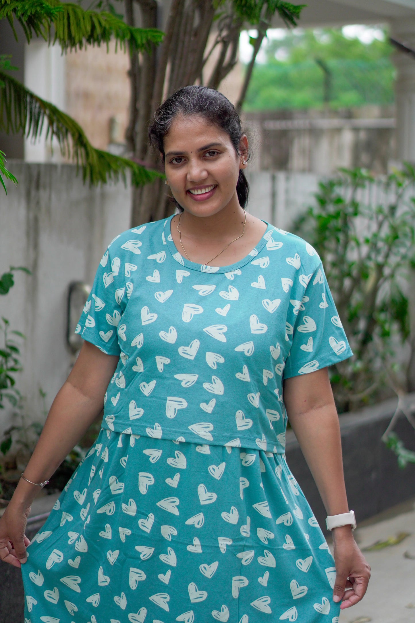 Teal Heart Feeding Nighty