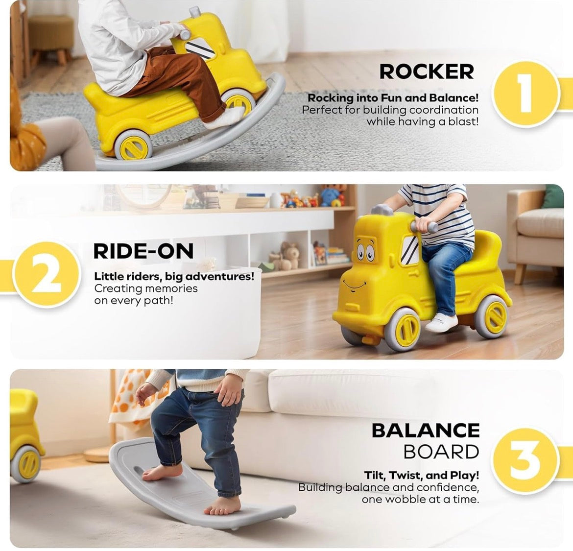 3-in-1 Rock & Roll Ride-On Push Car for Kids