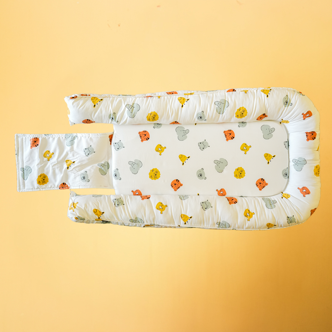 White Safari Animal Print Baby Nest Bed