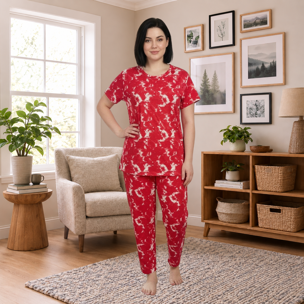Red Tie-Dye Print Women’s Co-Ord Set