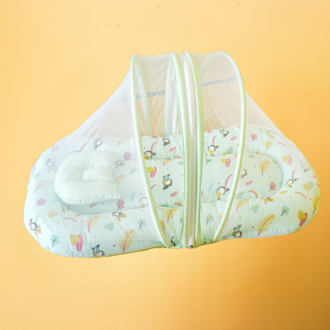 Mint Green Bird Print Baby Mosquito Net Nest Bed