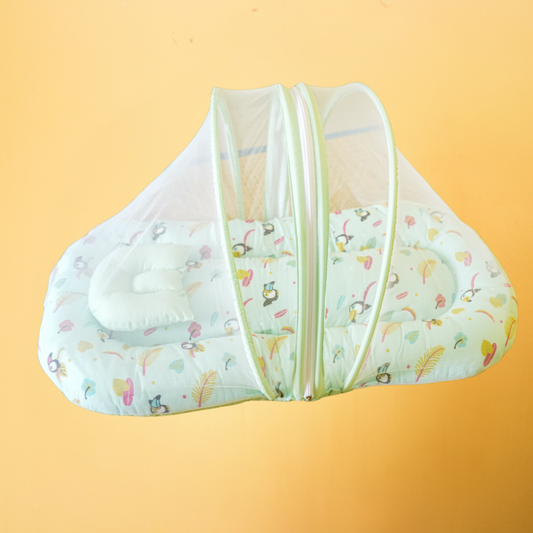 Mint Green Bird Print Baby Mosquito Net Nest Bed