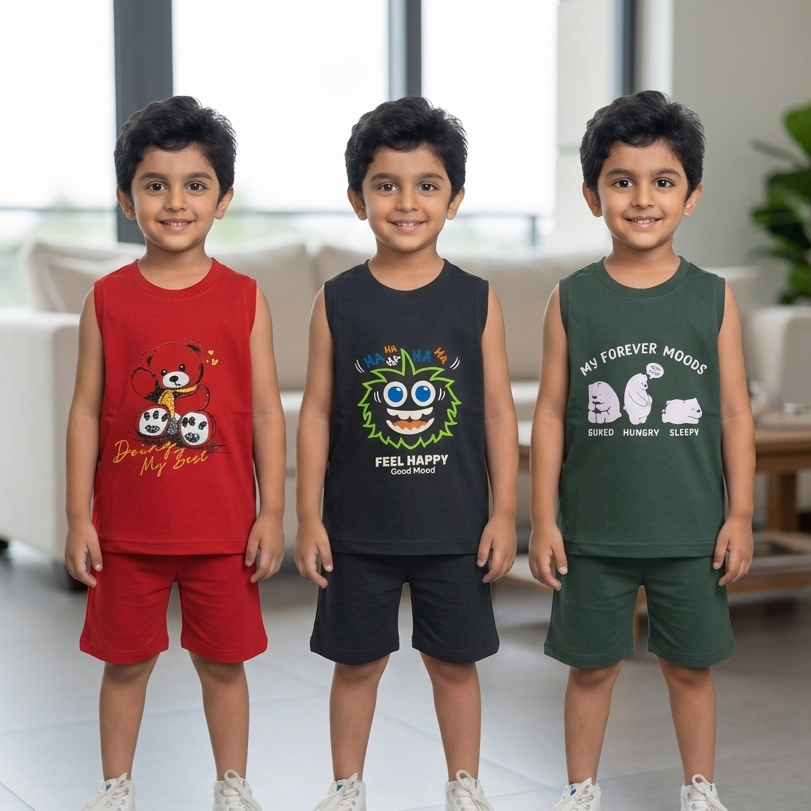 Sleeveless combo pack of 3 ( red, grey, green)
