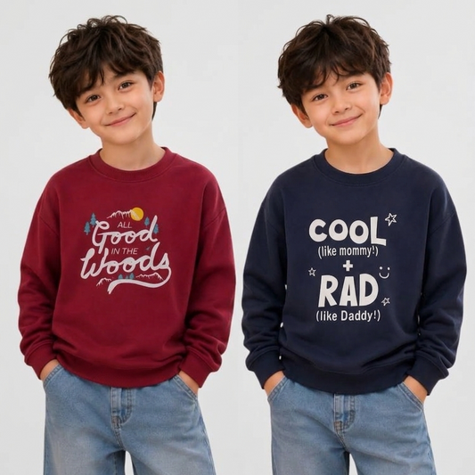 Boys’ Printed Sweatshirt Combo pack of 2 ( Maroon & dark blue )