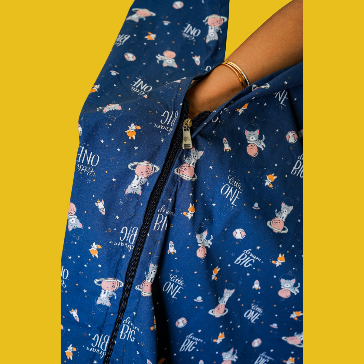 Safety Zip Thottil Poplin Cotton (Dream Big Little One – Space Theme)