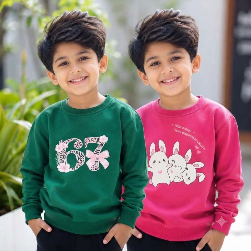Unisex Kids Non Hooded Combo pack of 2 ( green and pink )