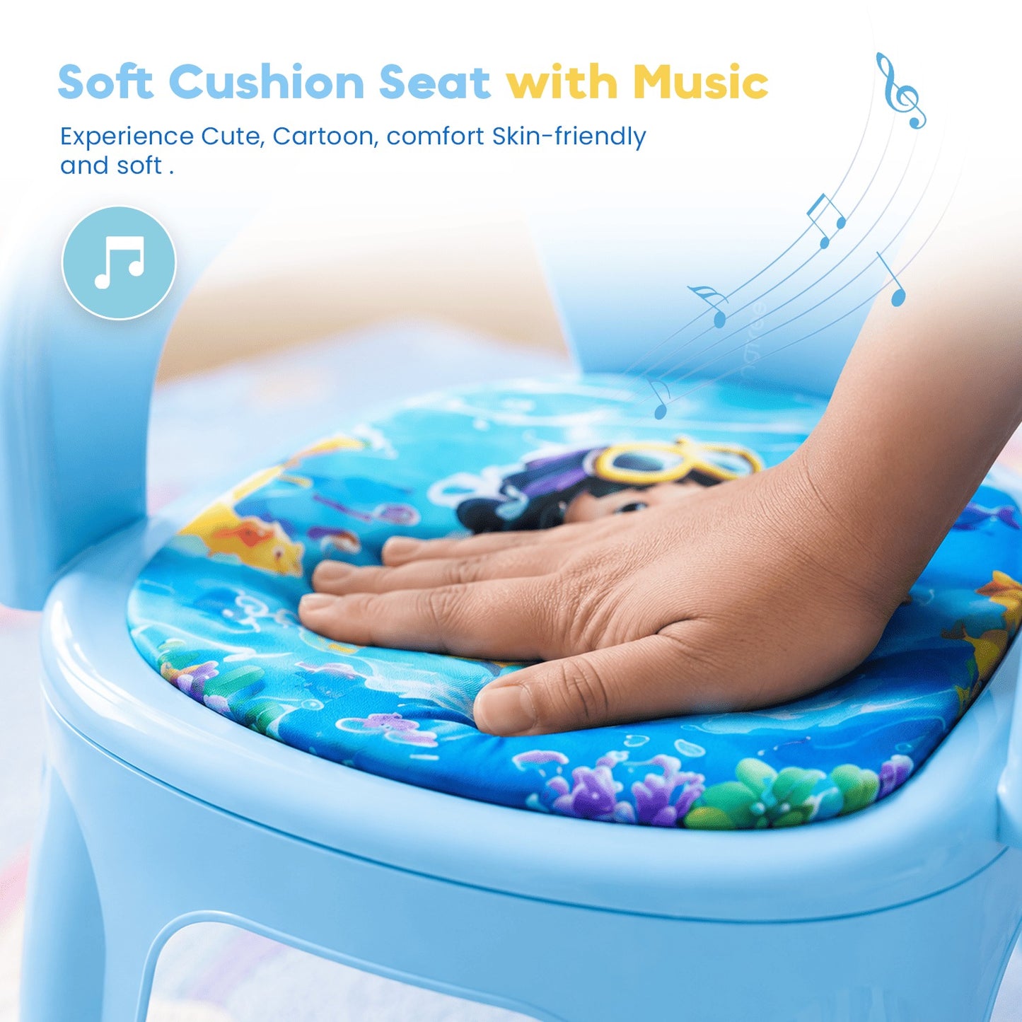 Kids Plastic Chair with Backrest & Soft Printed Cushion