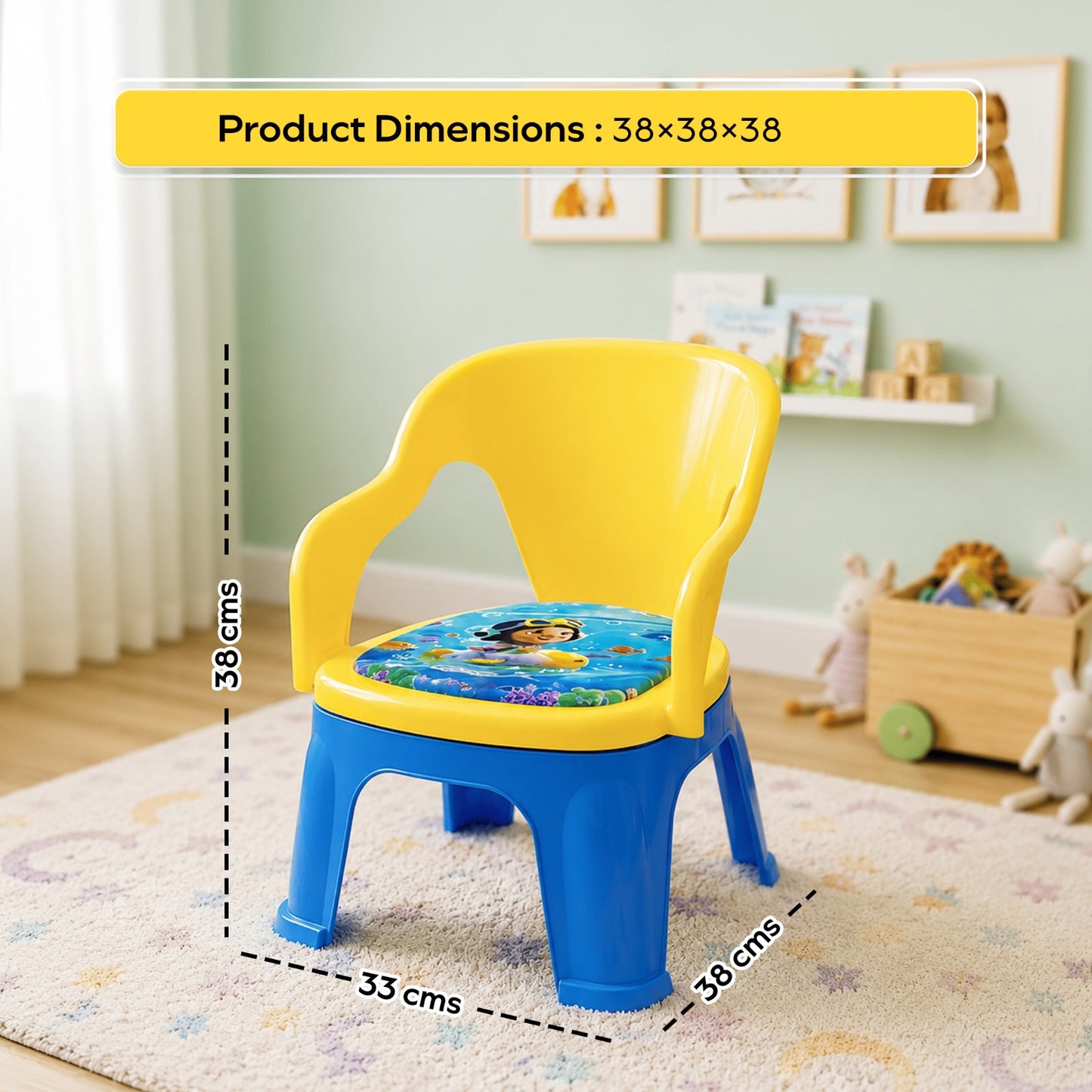 Kids Plastic Chair with Backrest & Soft Printed Cushion