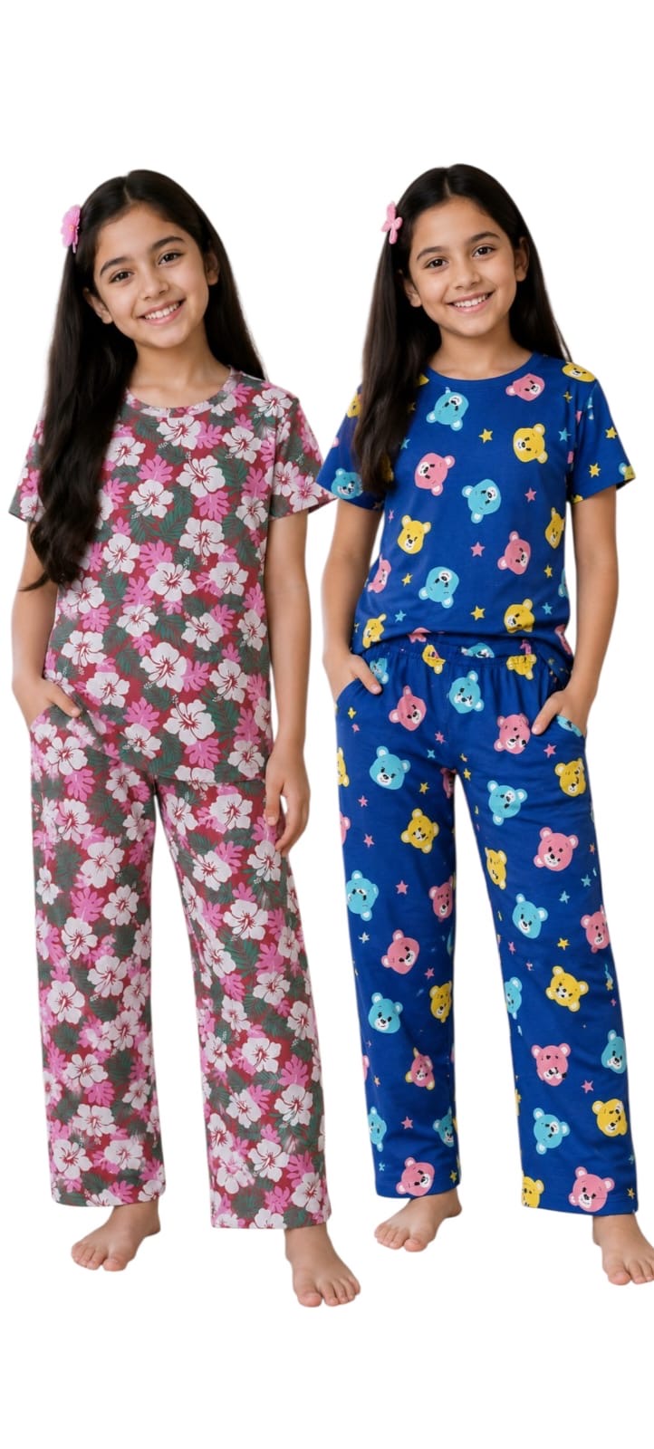 Girls’ Printed Cord Set ( pink & blue )