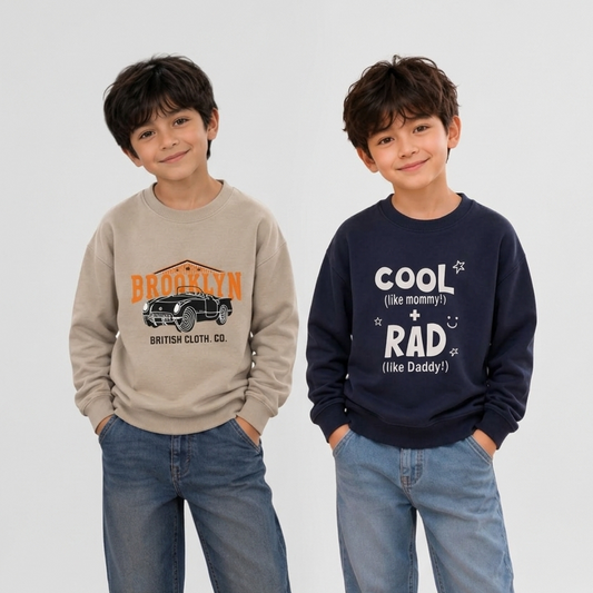 Boys’ Printed Sweatshirt Combo ( beige & blue )