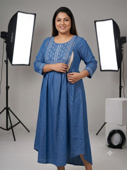 Feeding denim kurta