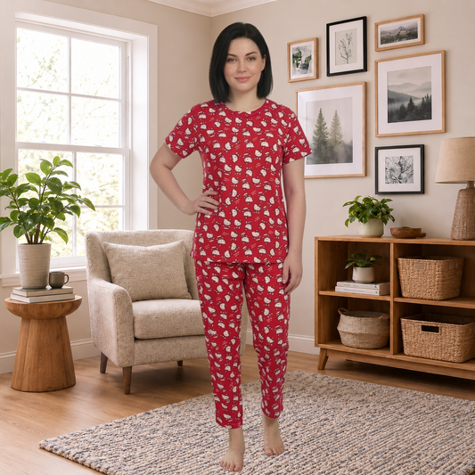 Red Cartoon Character Print Women’s Co-Ord Set