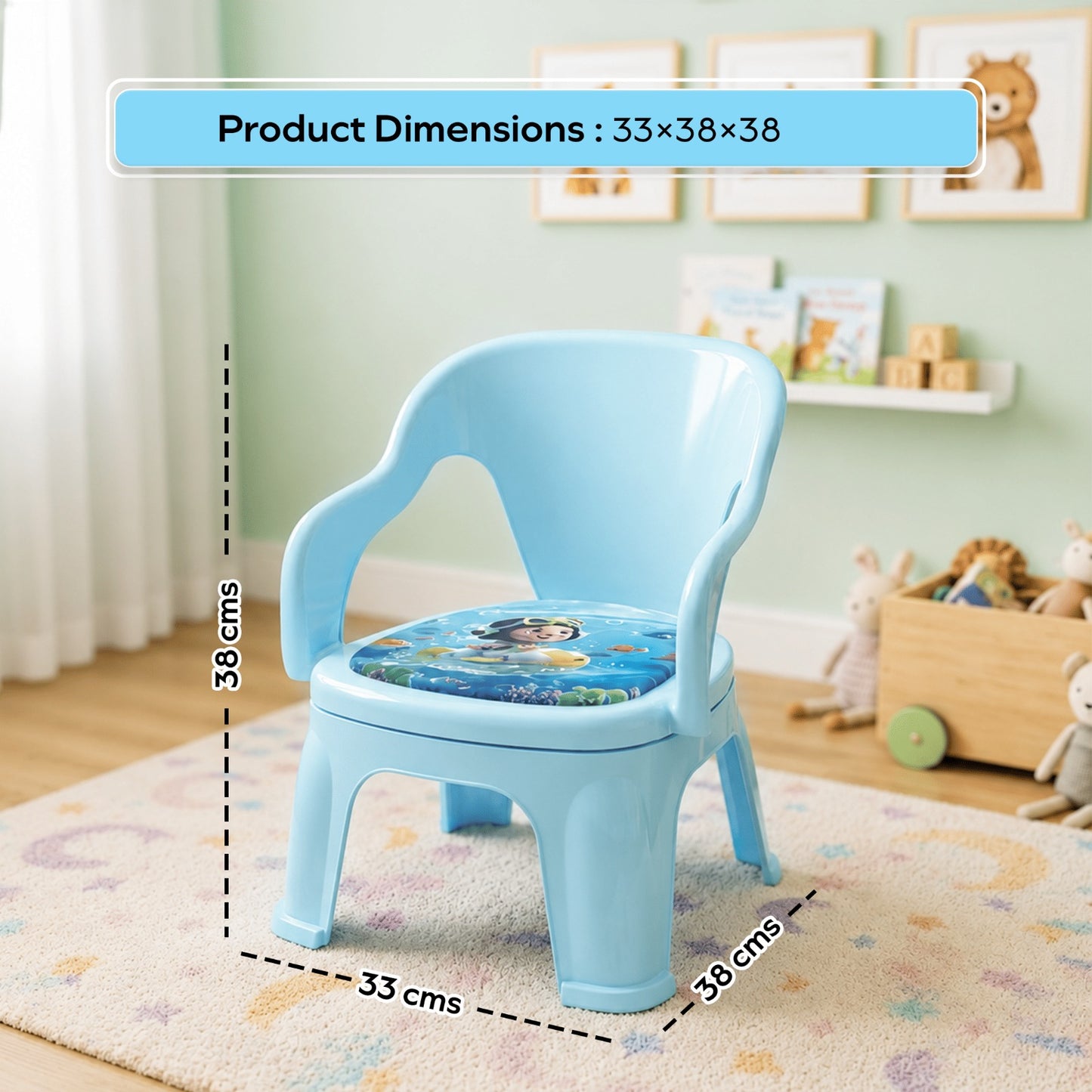 Kids Plastic Chair with Backrest & Soft Printed Cushion
