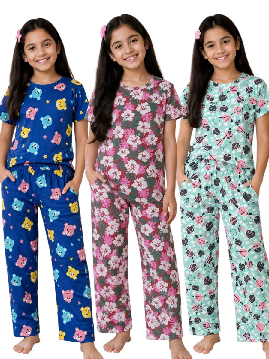 Girls’ Printed Cord set Combo pack of 3 ( blue, pink, green)