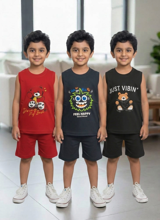 Sleeveless combo pack of 3 ( red, grey, black)