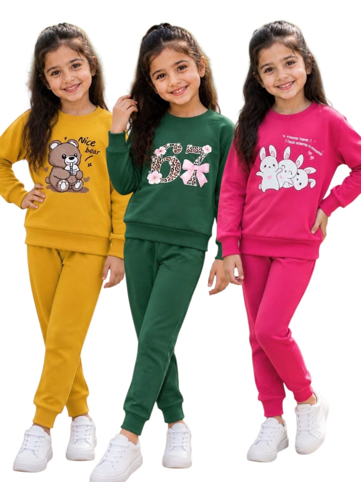 Unisex Kids Non hooded Combo pack of 3 ( green, yellow, pink )