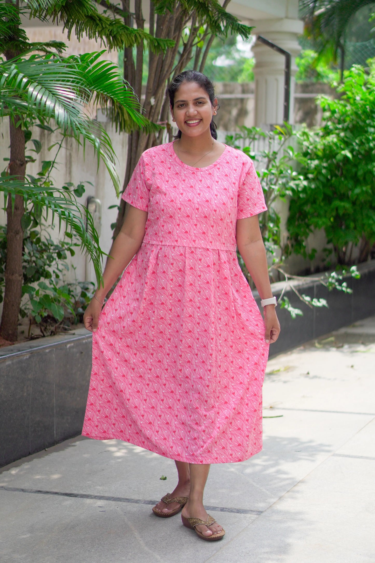 Pink Petal Feeding calf length Nighty