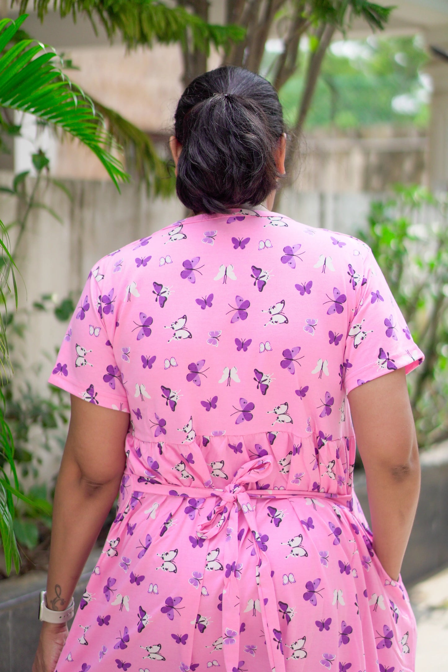Pink Butterfly Feeding calf length Nighty