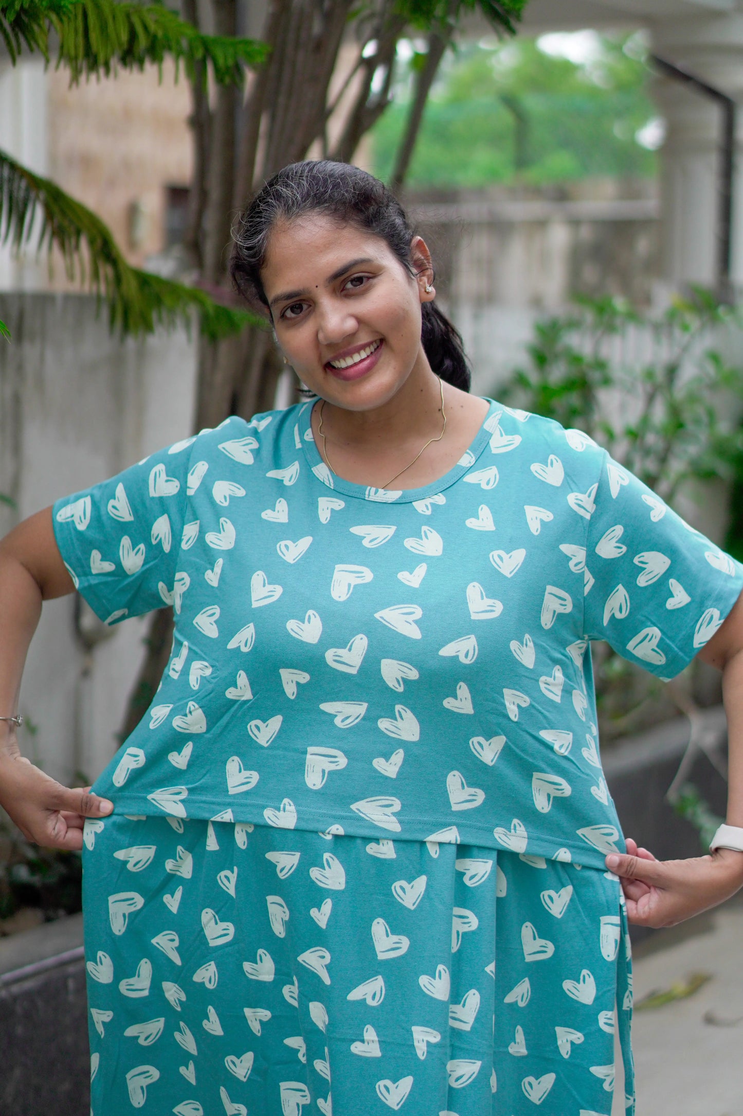 Teal Heart Feeding Nighty