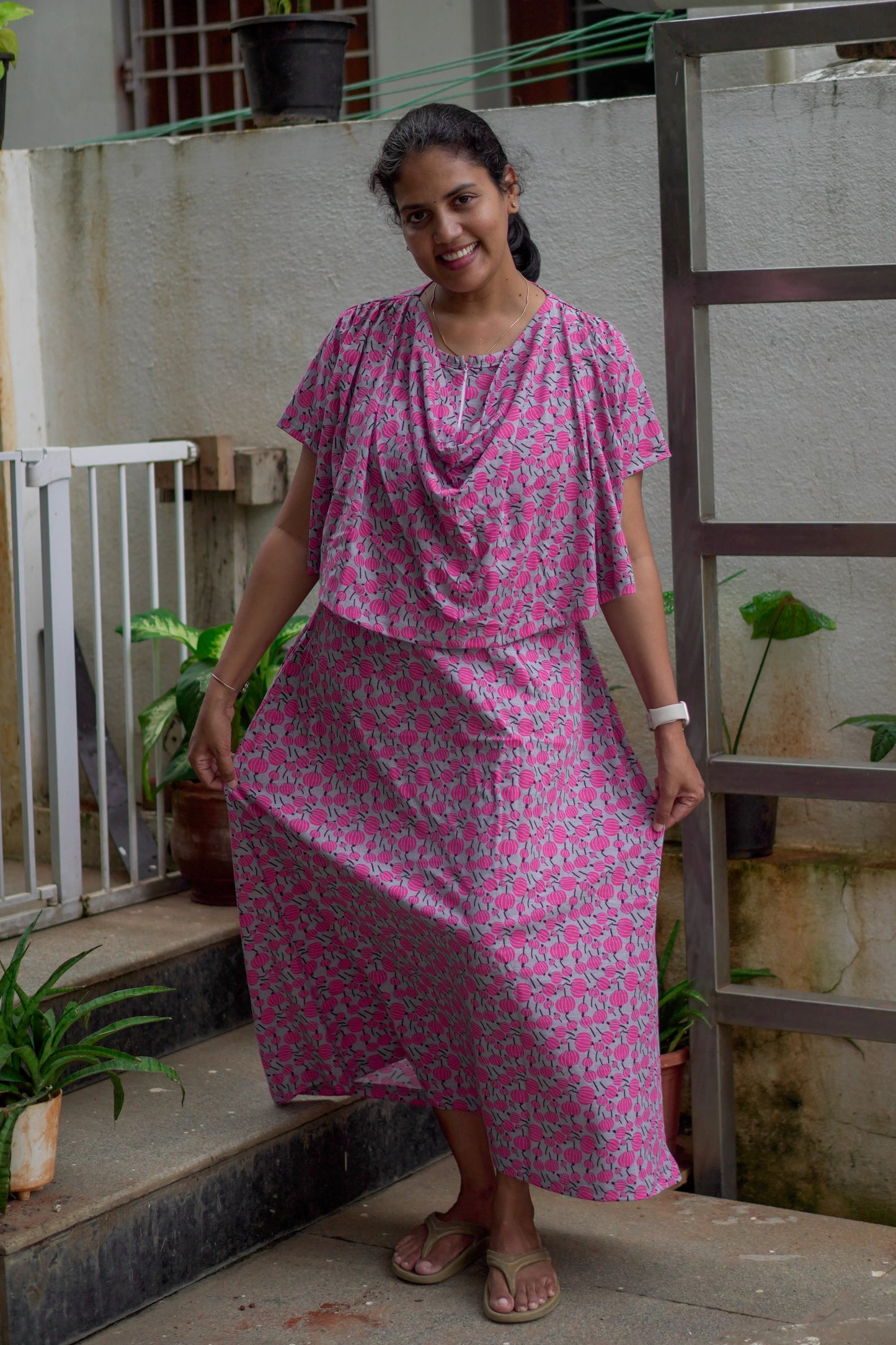 Pink Lantern Dupatta Feeding Nighty