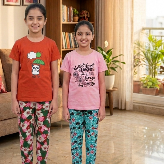 Girls Cotton T-Shirt & Pant  Combo pack of 2