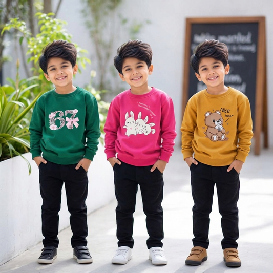 Unisex Kids Non hooded Combo pack of 3 ( green, yellow, pink )