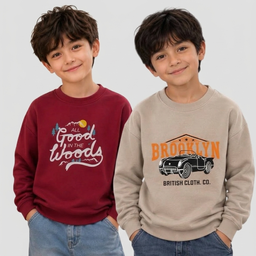 Boys’ Printed Sweatshirt Combo ( Maroon & beige)